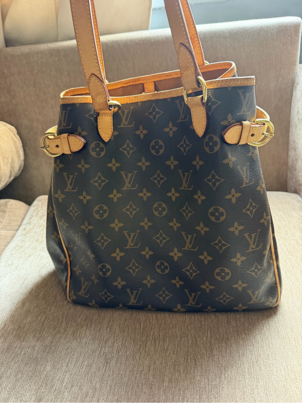 Louis Vuitton Monogram Canvas Shoulder Tote with Tan Trim - Picture 2 of 11